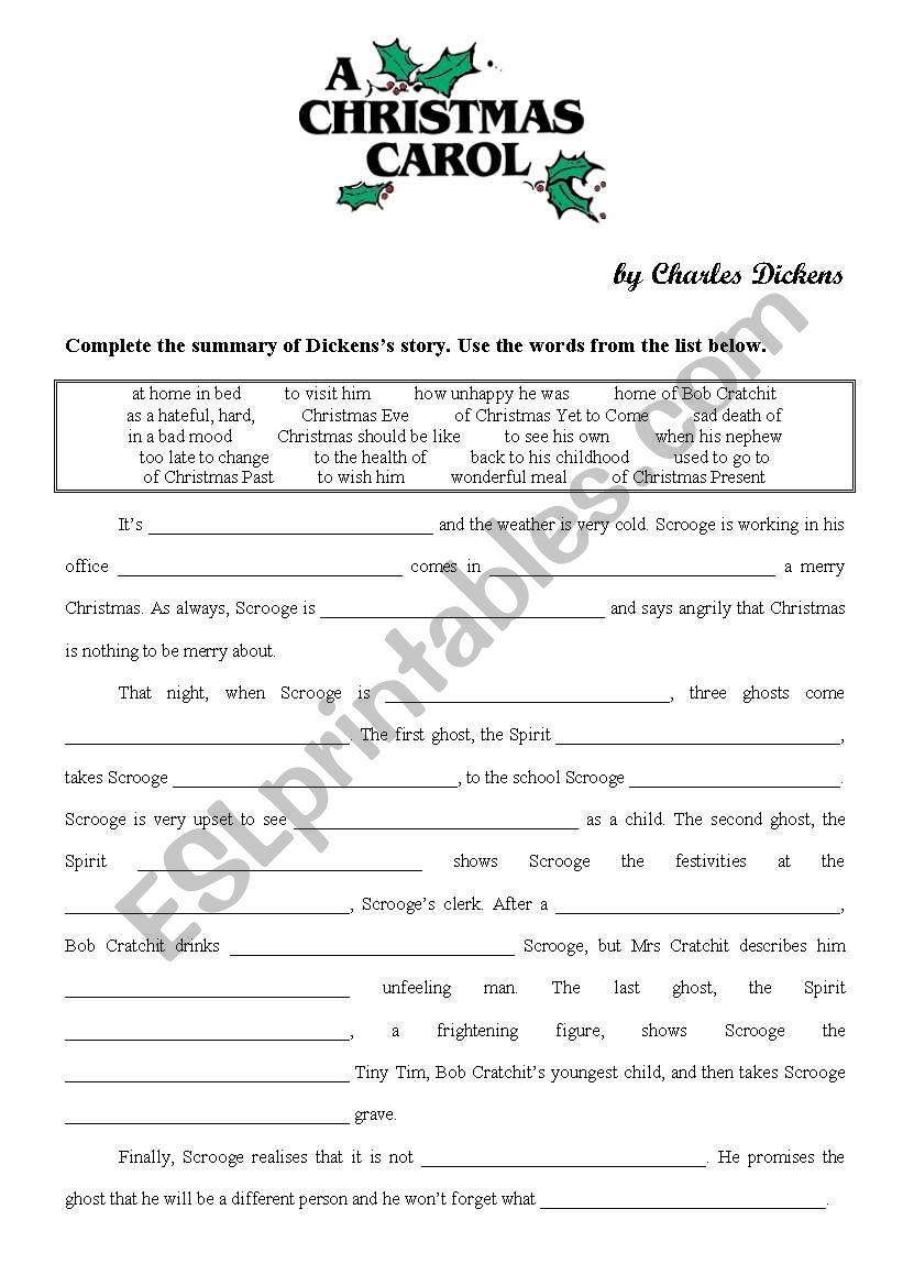 A Christmas Carol worksheet