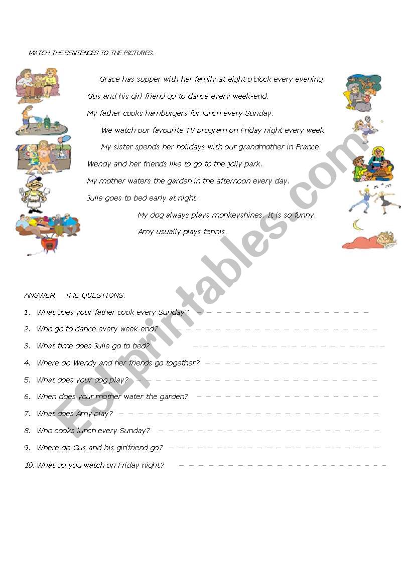 simple present reading worksheet