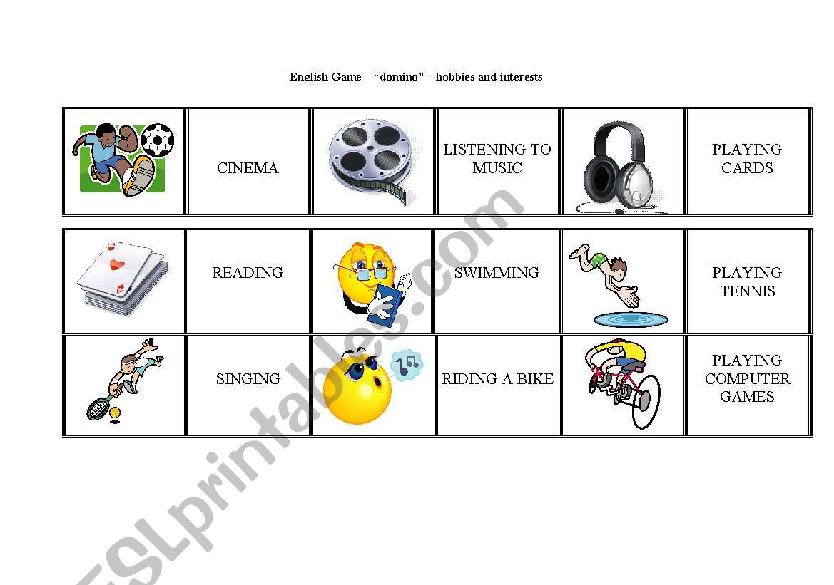 hobbies dominoes worksheet