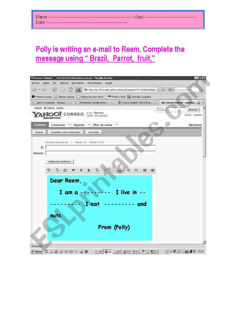 An e-mail worksheet