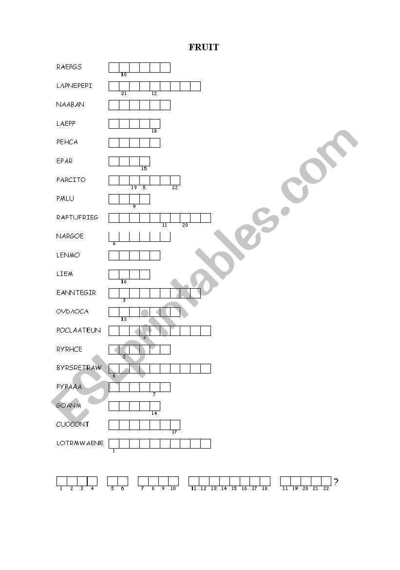 Unscramble words_FRUIT worksheet