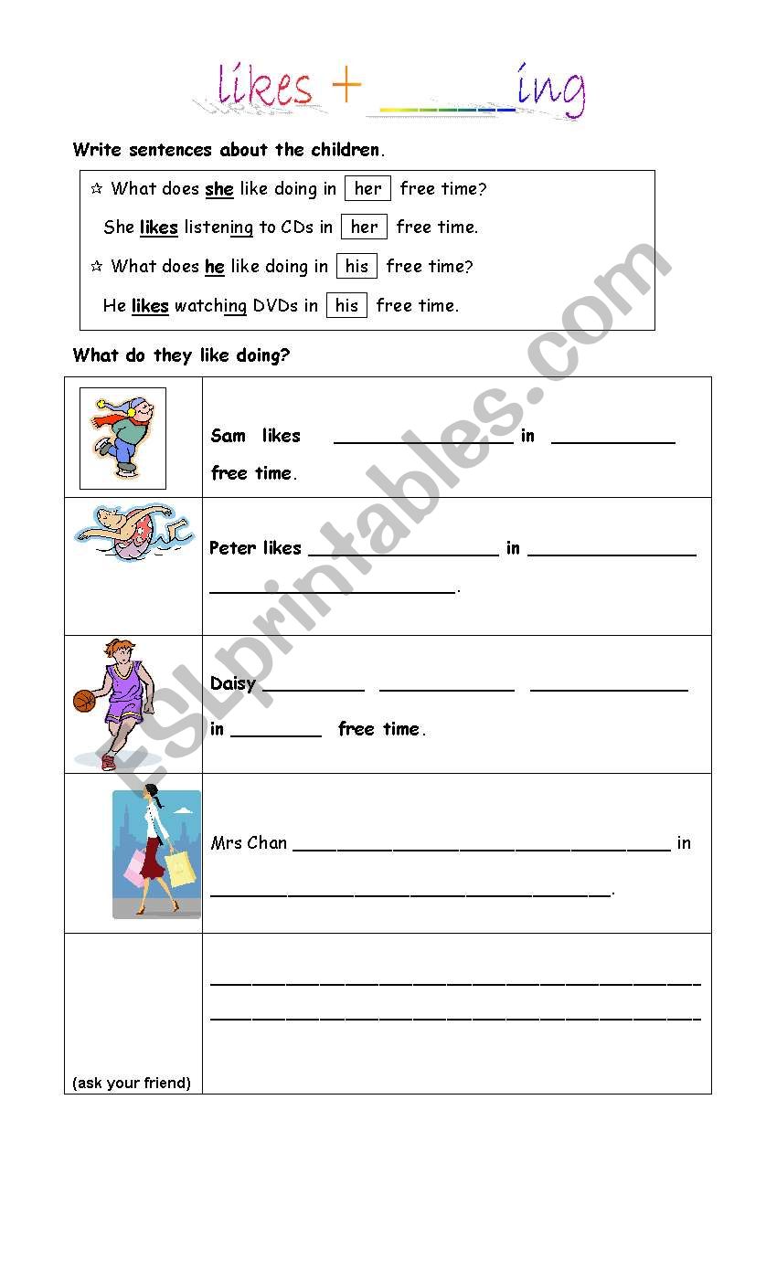 likes + ________ ing  worksheet