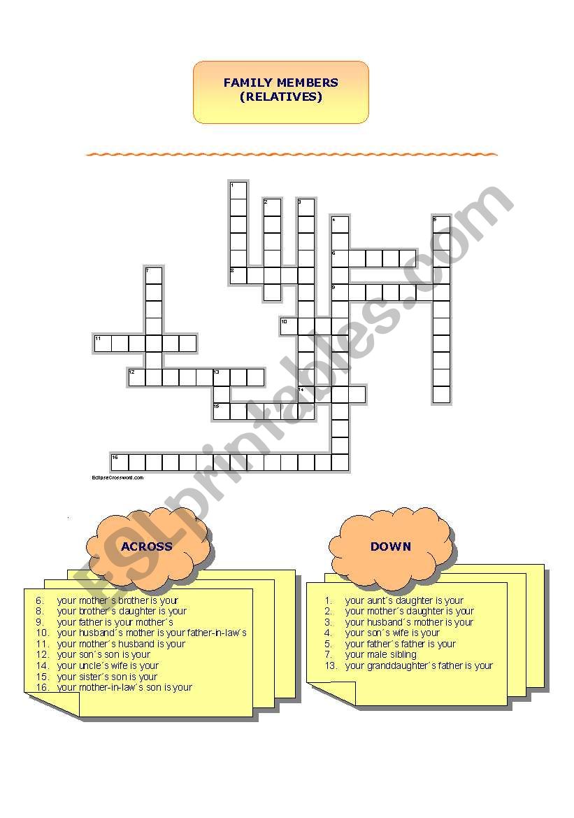 family members - crossword worksheet