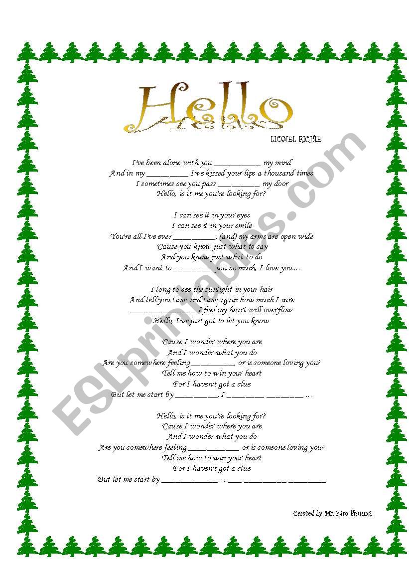 Hello song worksheet