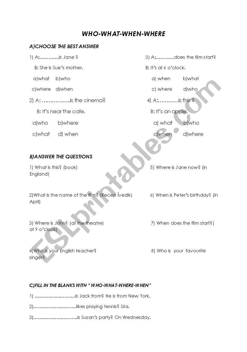 wh- questions worksheet