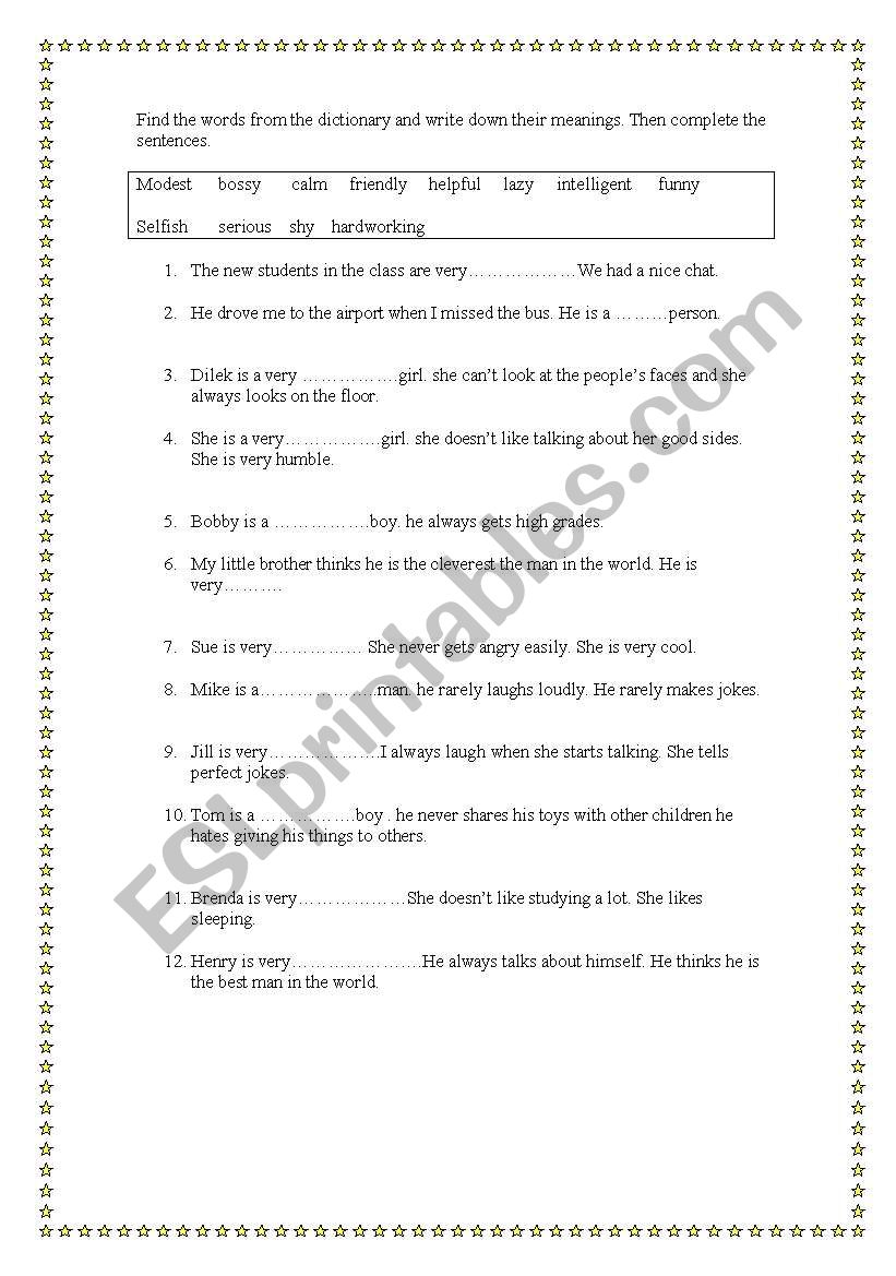 friendship vocabulary worksheet