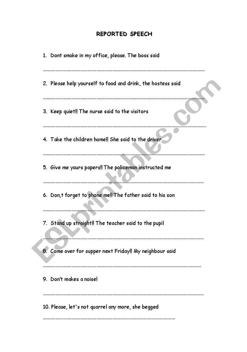 REPORTED SPEECH worksheet