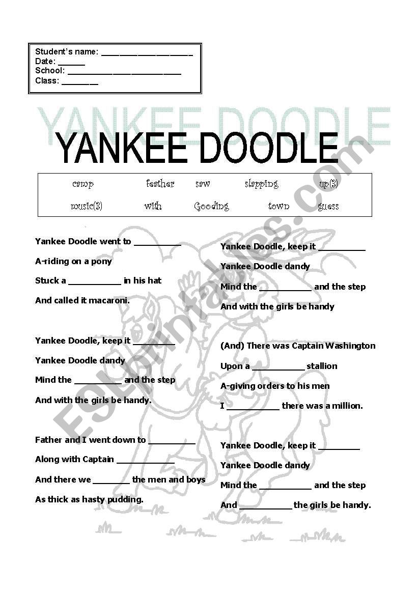 Yankee doole worksheet