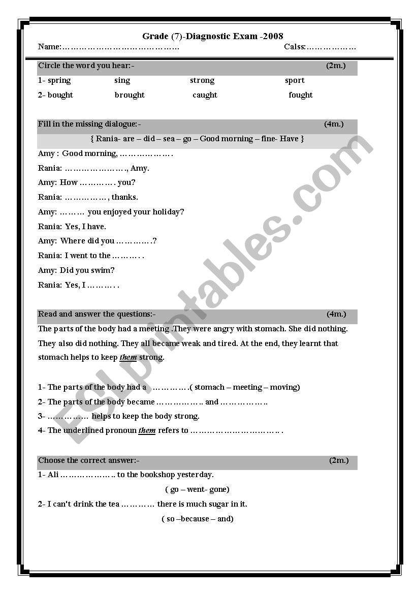 diagnostic worksheet