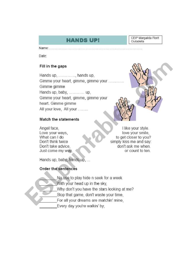 Hands up! worksheet