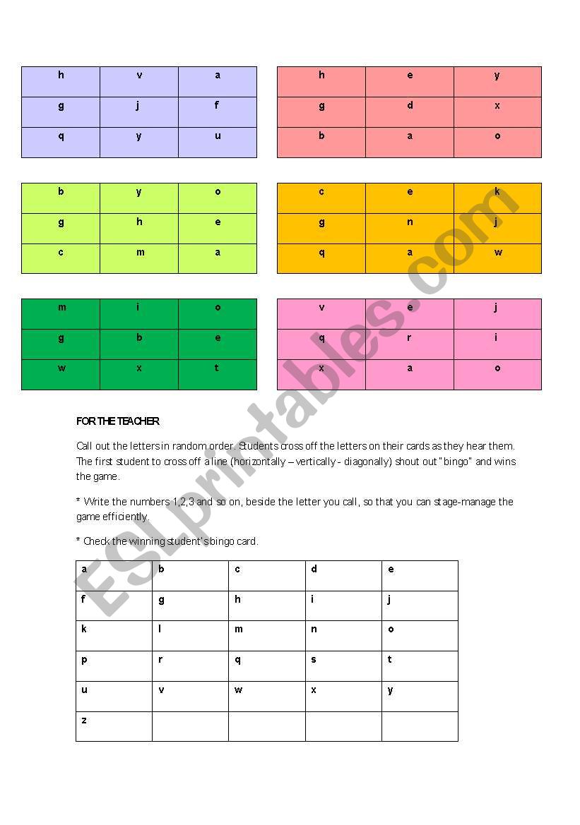 The alphabet bingo n2  worksheet