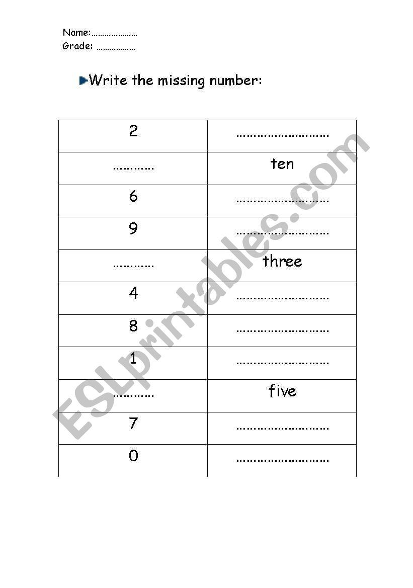 Numbers  worksheet