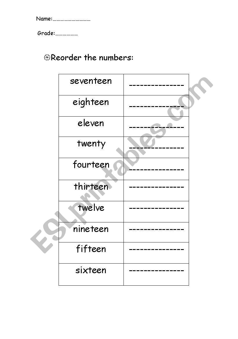 Numbers 2 worksheet