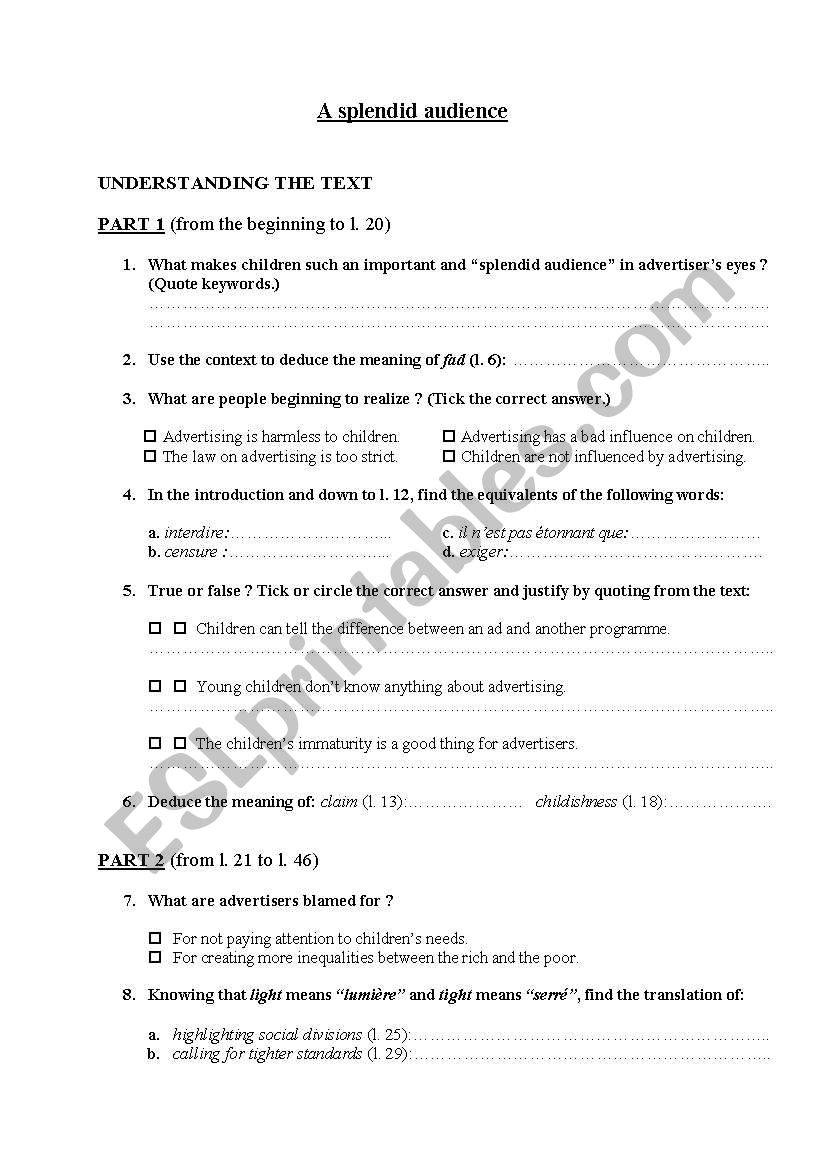 A splendid Audience worksheet