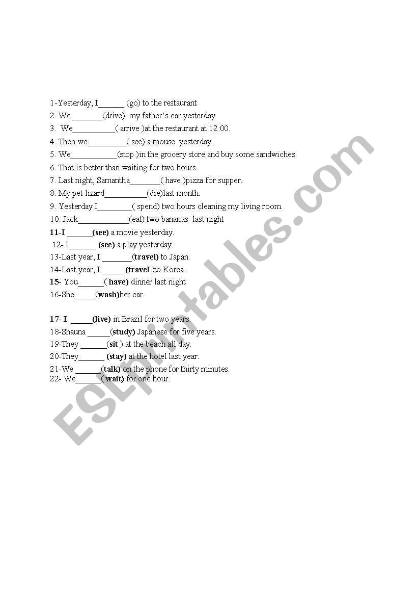 simple past worksheet