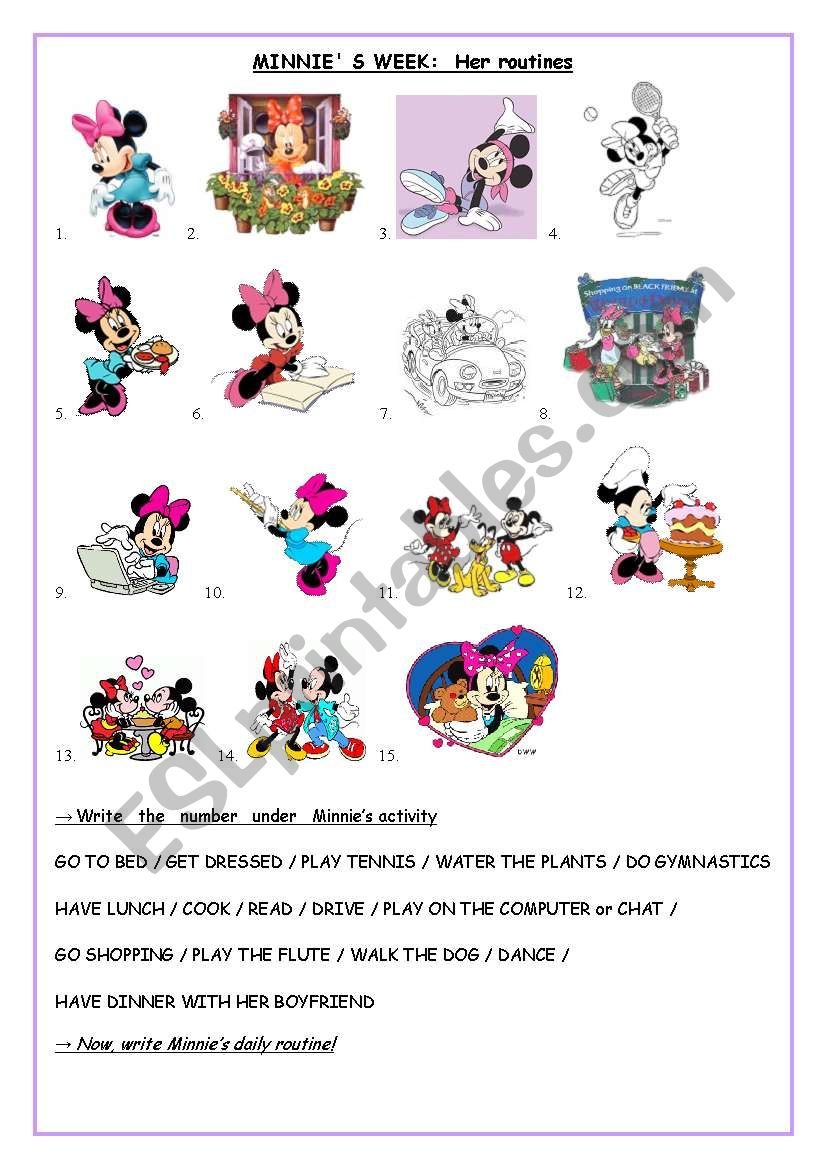 minnieÂ´s routine worksheet