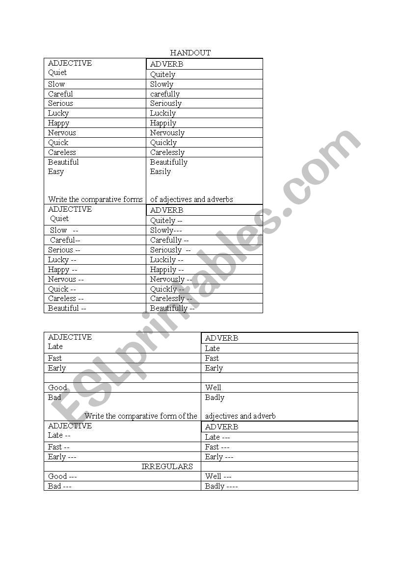 comparatives worksheet