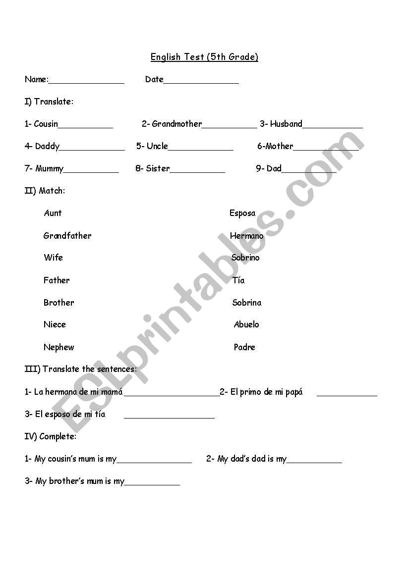 the family worksheet
