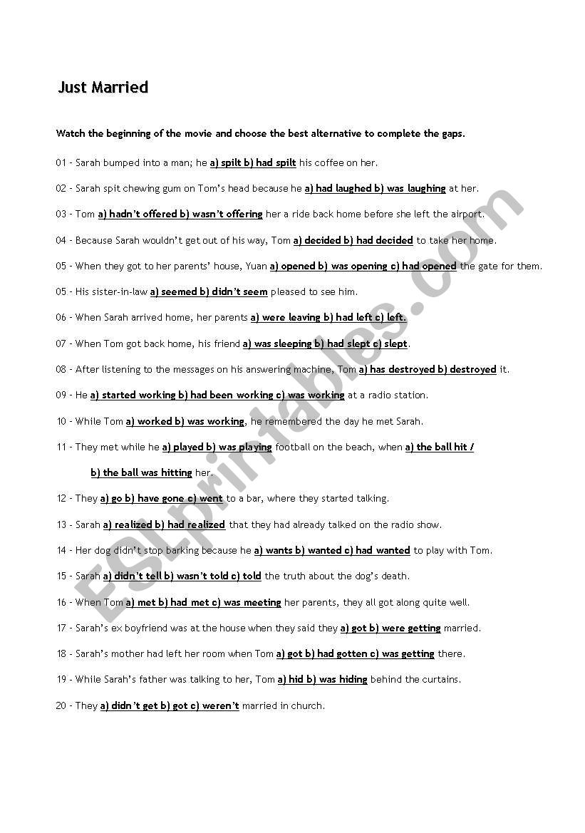 Movie: Just Married  worksheet