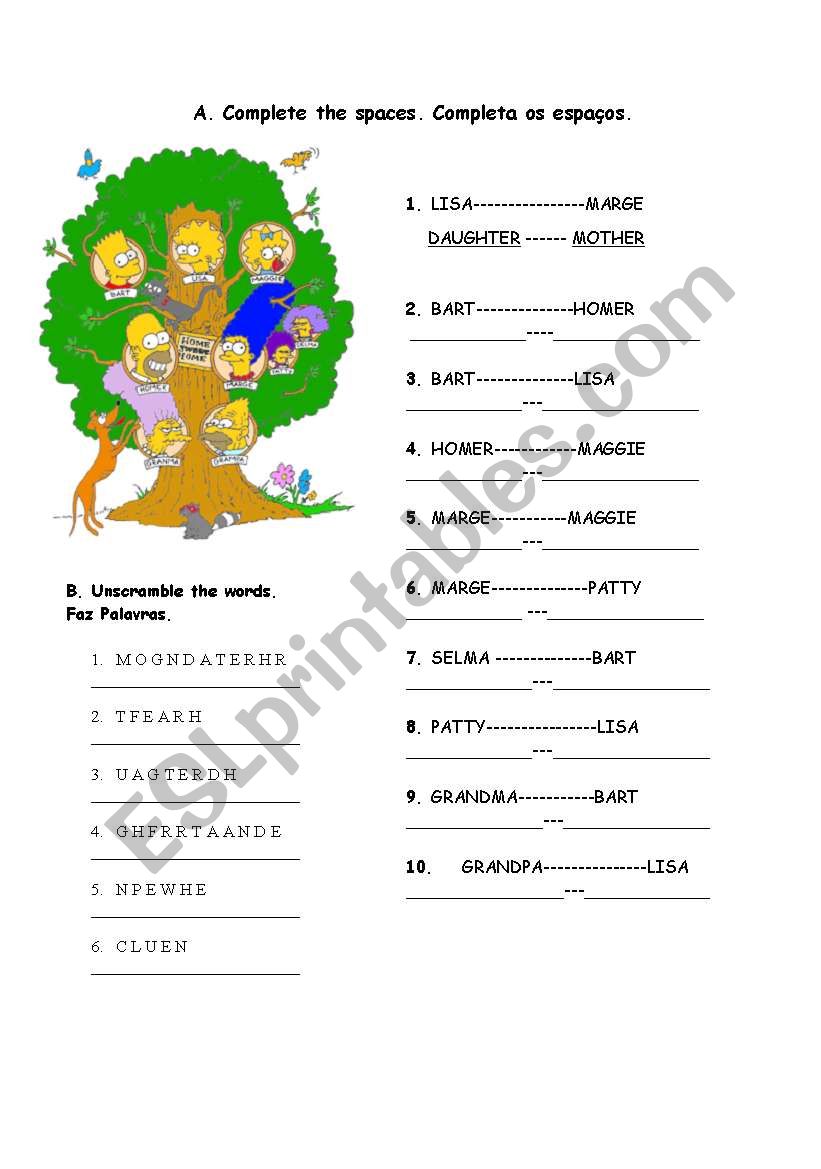 Family members worksheet