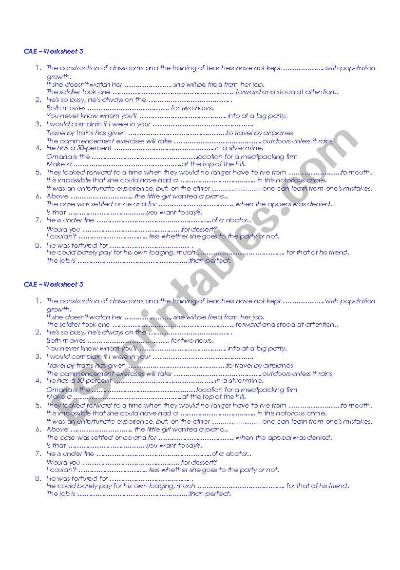 CAE - Gap filling exercise Worksheet 3