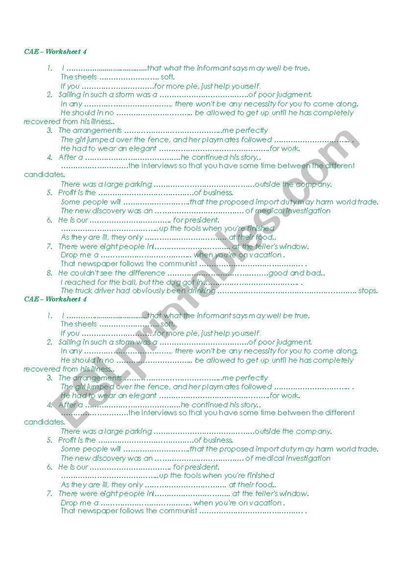 CAE Gap Filling Exercise - Worksheet 4