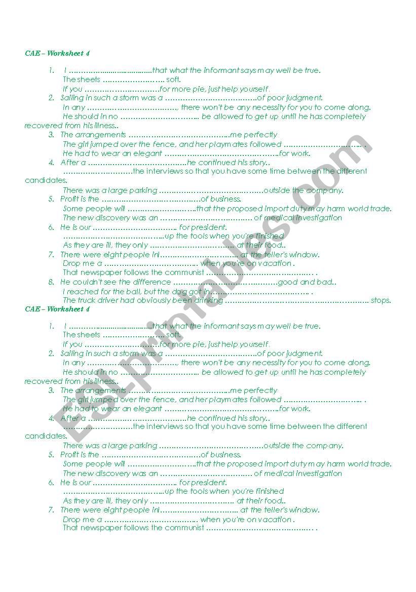 CAE Gap Filling Exercise - Worksheet 4