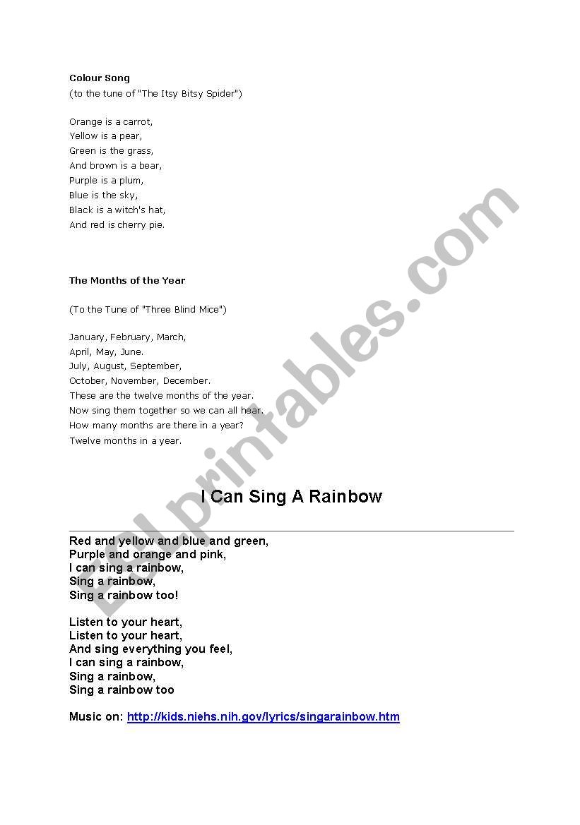 songs worksheet