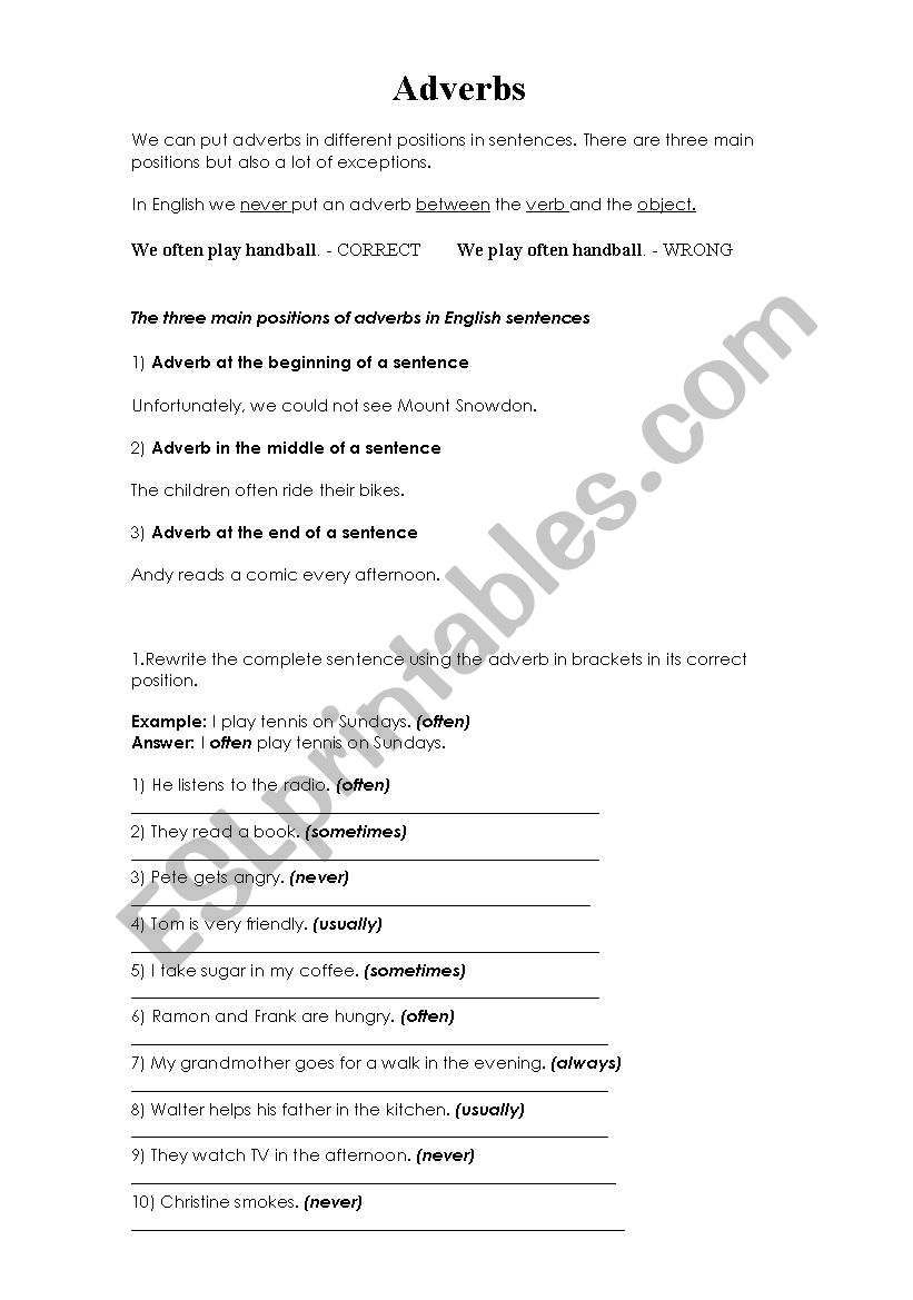 ADVERBS worksheet