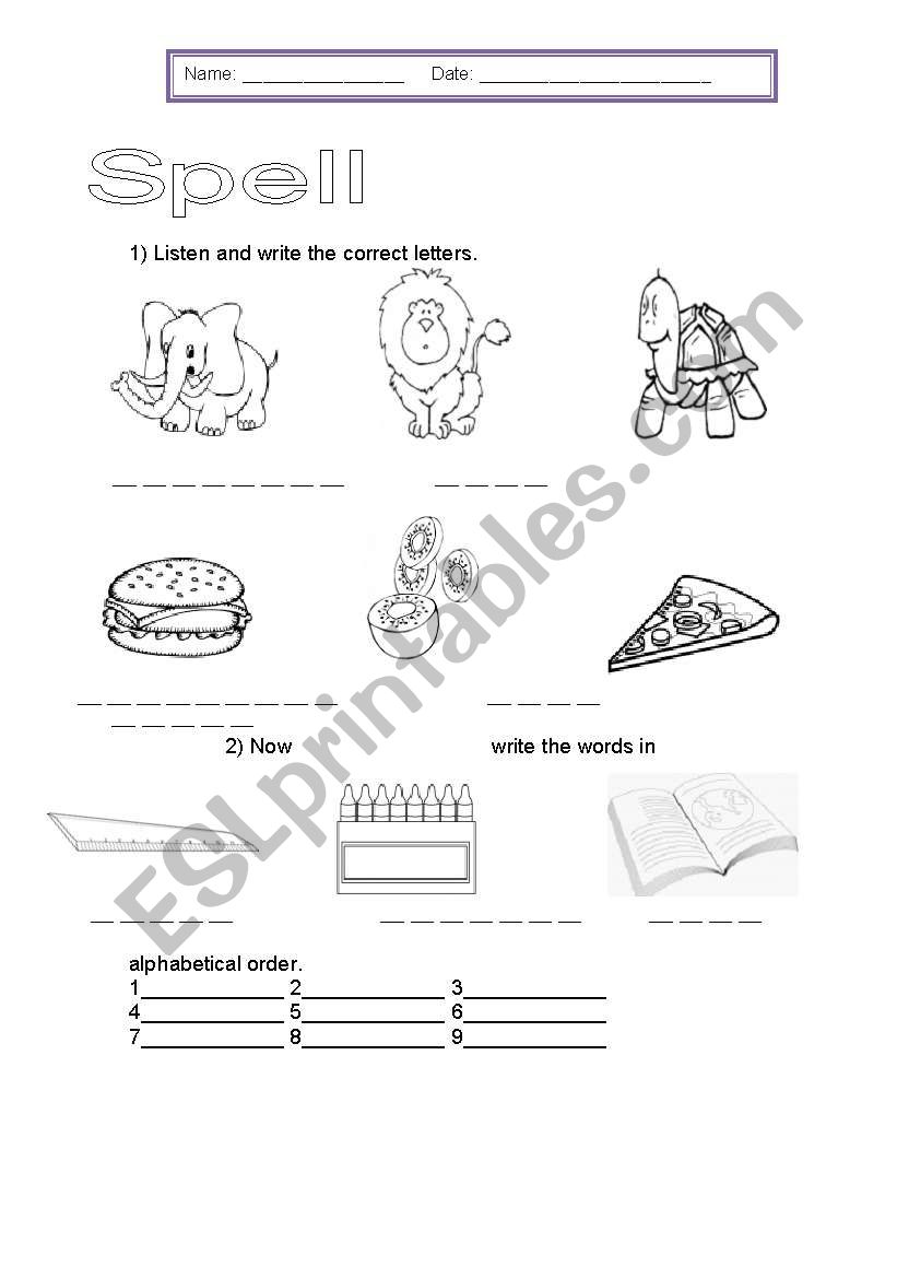 Spell worksheet