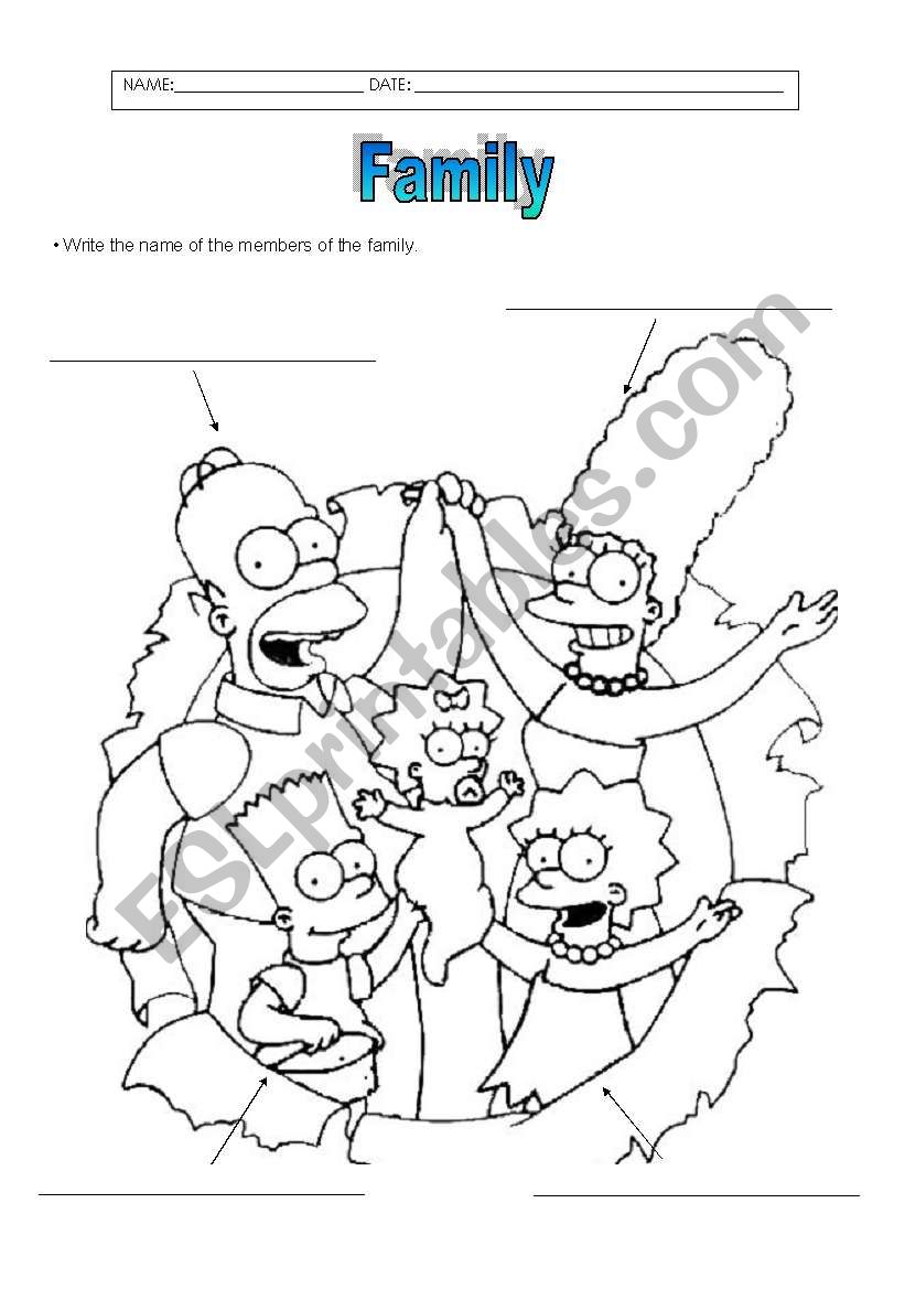 Simpson Family worksheet