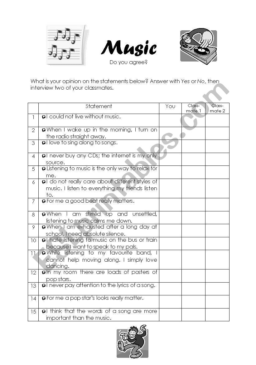 Music - partner activity worksheet