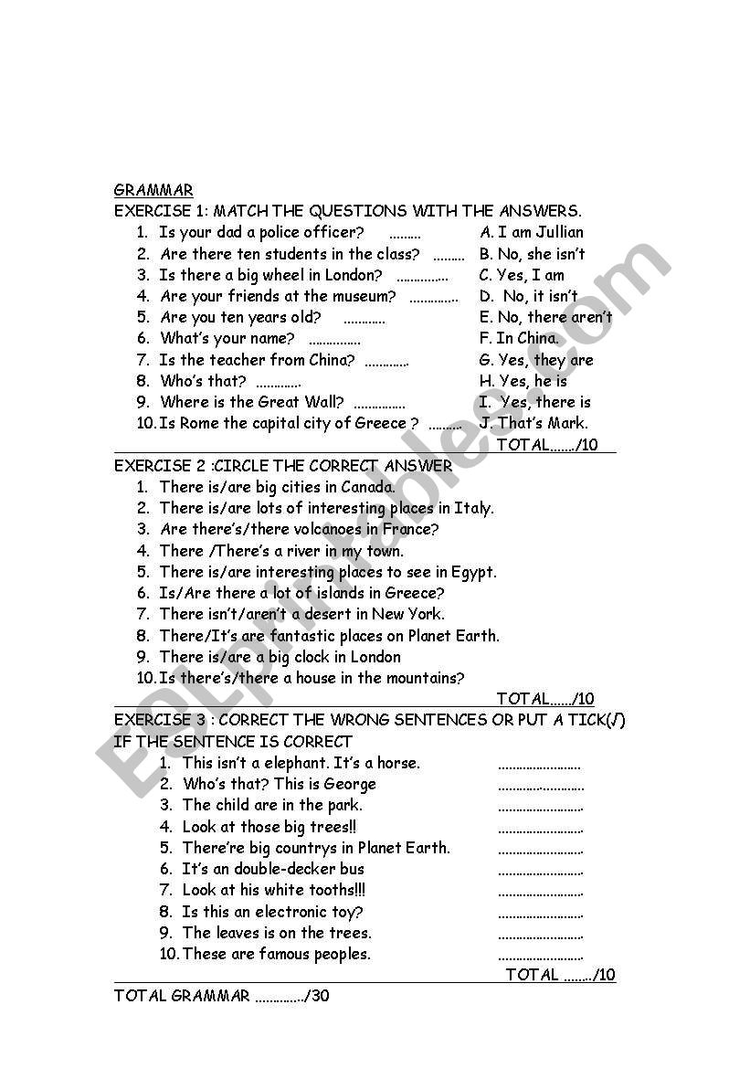 elementary grammar worksheet