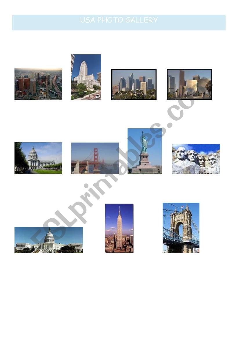 USA photo gallery worksheet