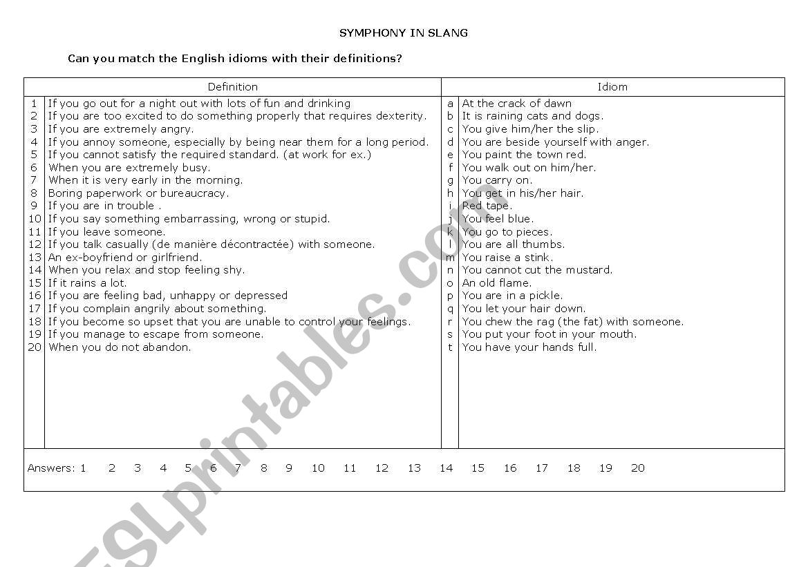 Symphony in Slang worksheet