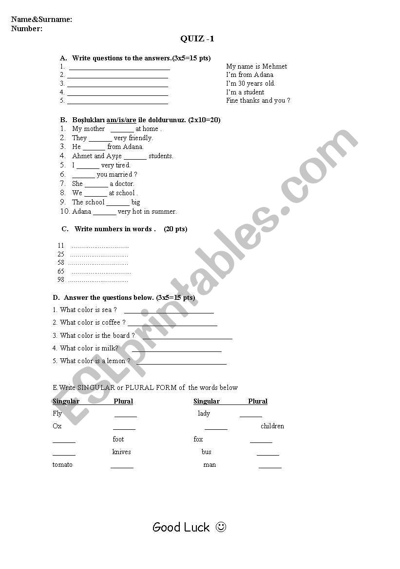 Quiz-1 worksheet