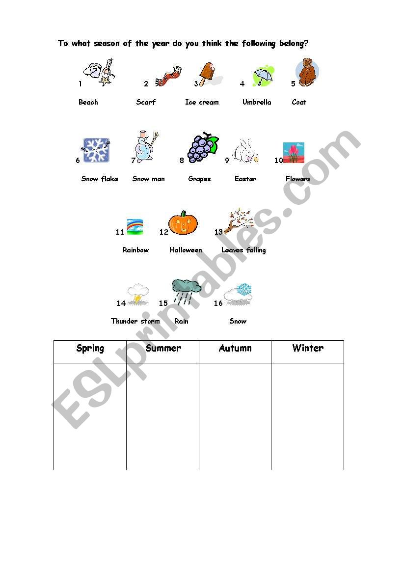 Seasons worksheet