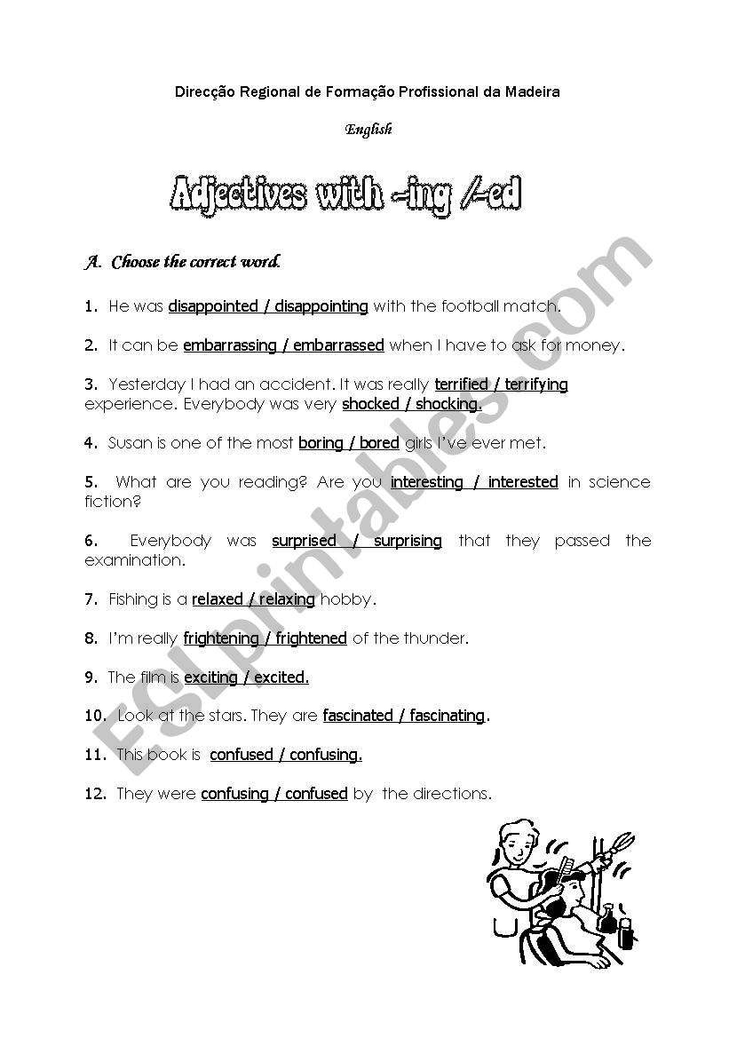 Adjectives with -ing or -ed worksheet