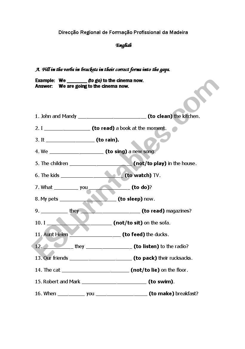 Present Continuous worksheet