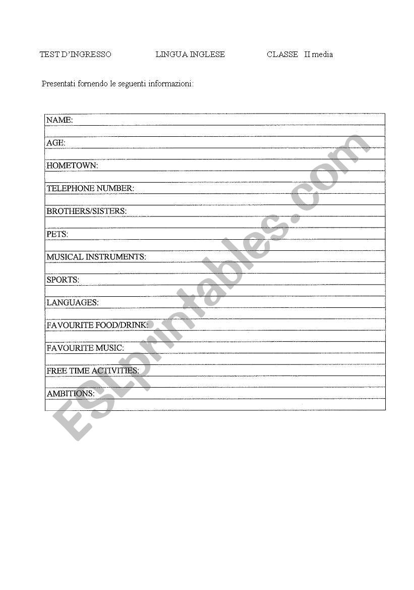 self-introduction worksheet