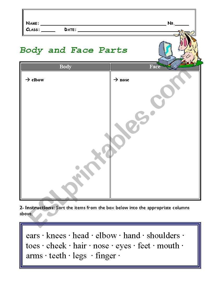 body and face worksheet