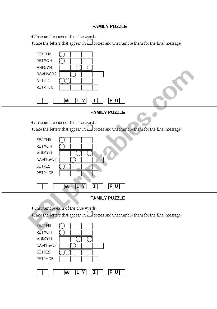 FAMILY PUZZLE worksheet