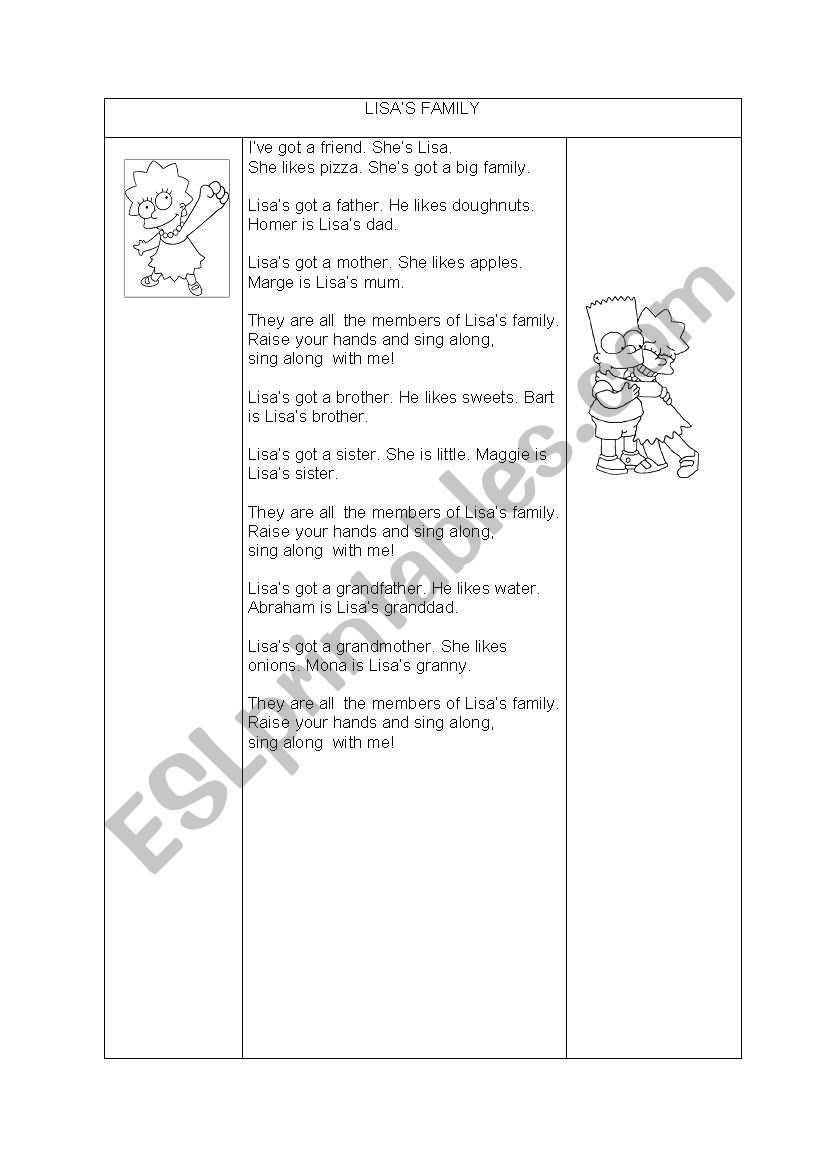 Lisas song worksheet