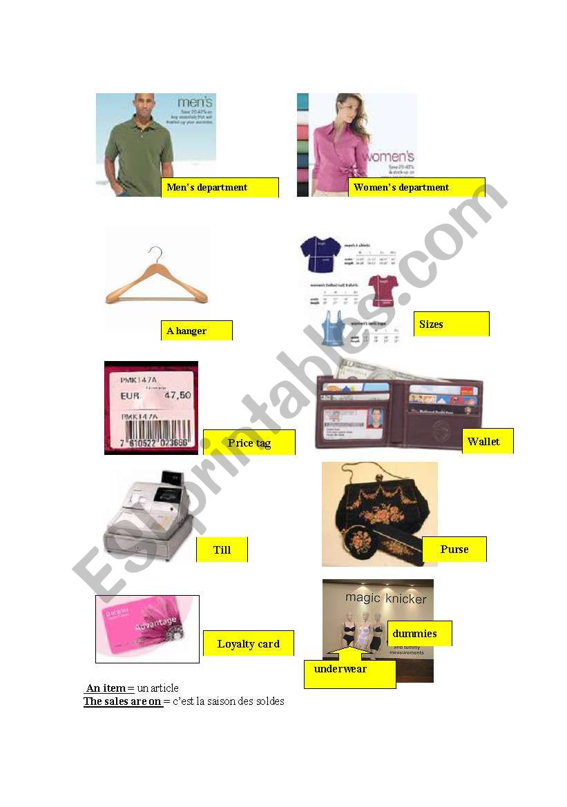 SHOPPING WORDS + IMAGES worksheet