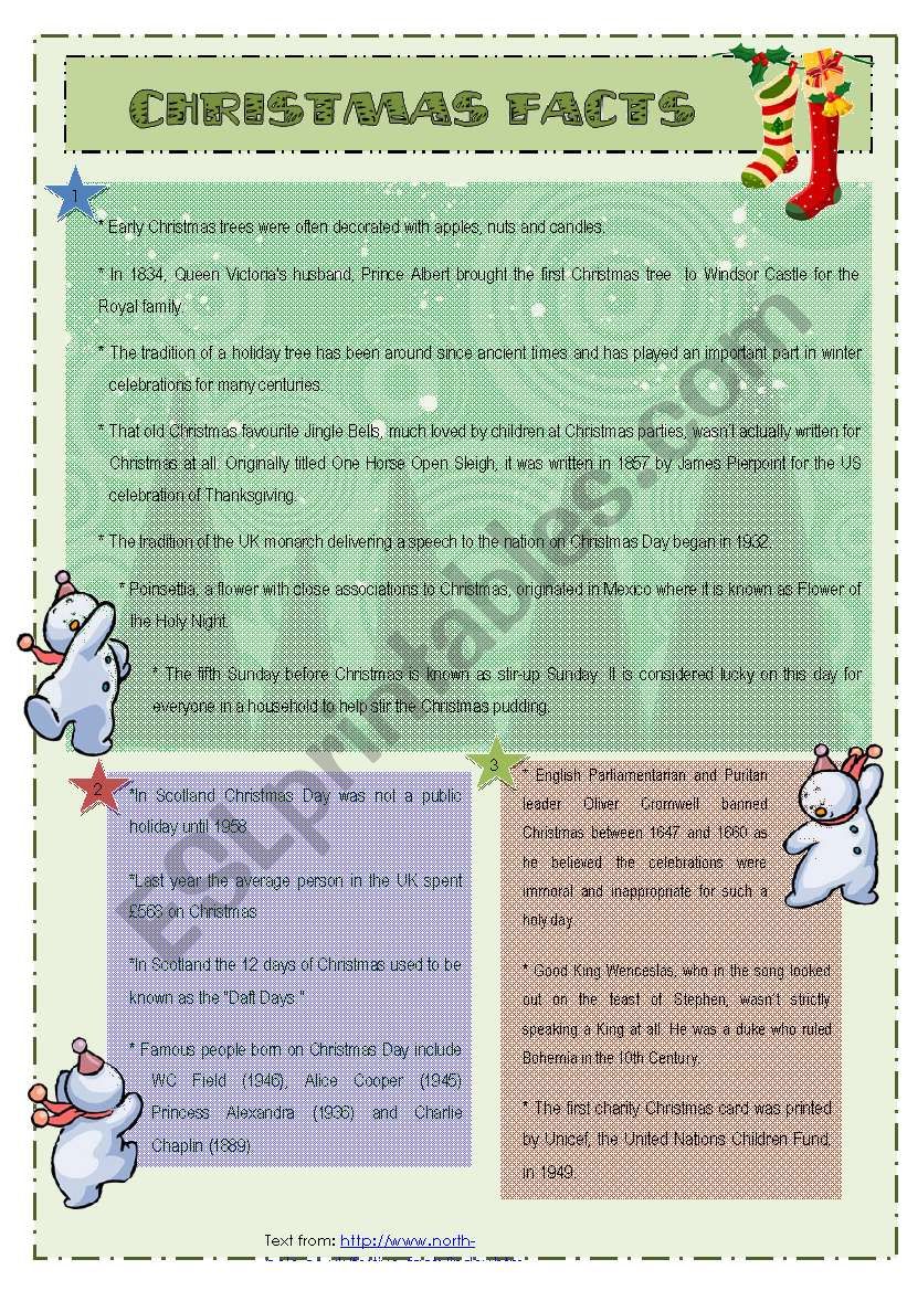 Christmas facts worksheet