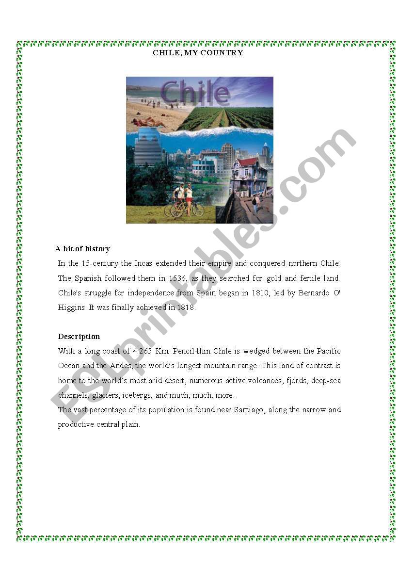 Chile, a beautiful country  worksheet