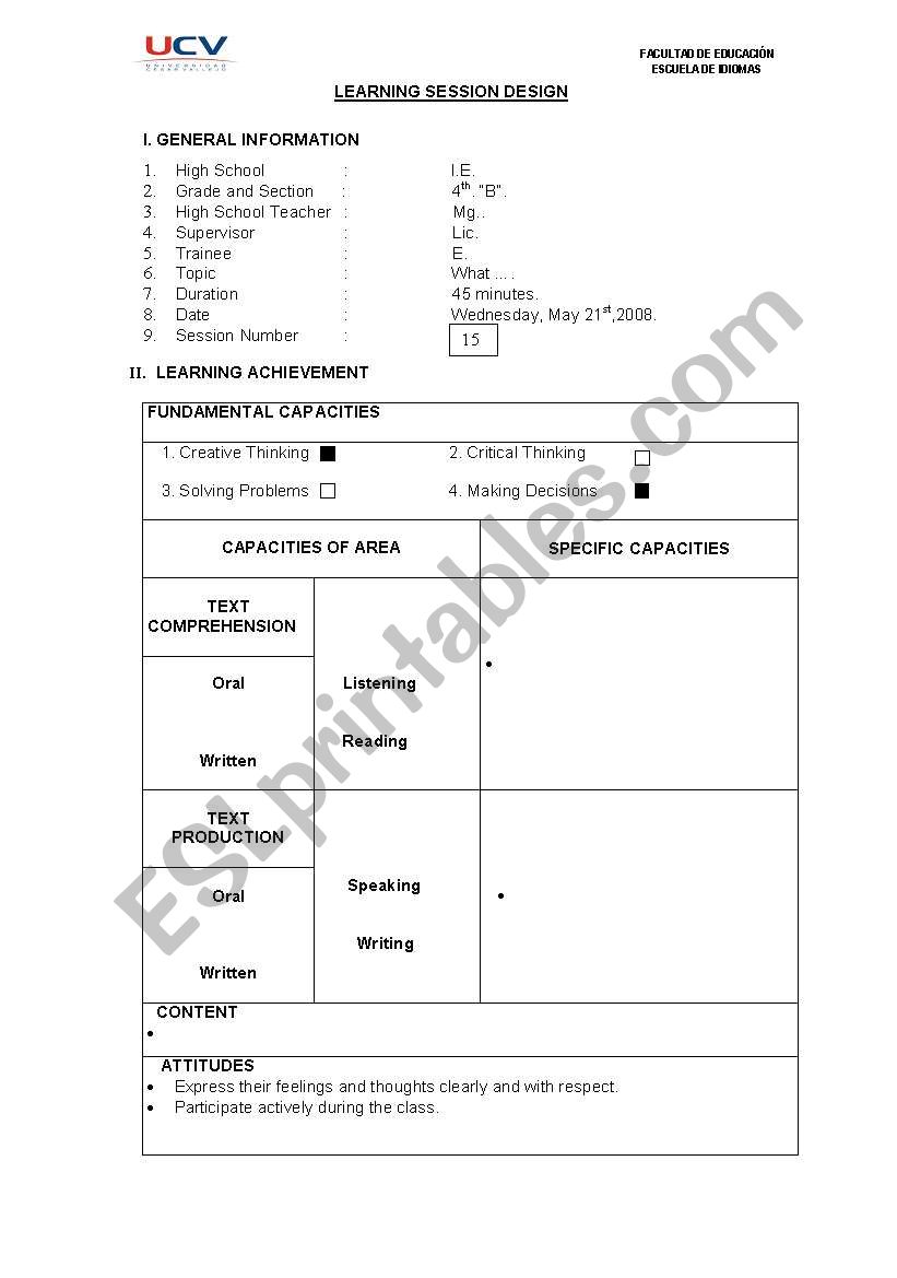 modelo de lesson plan worksheet