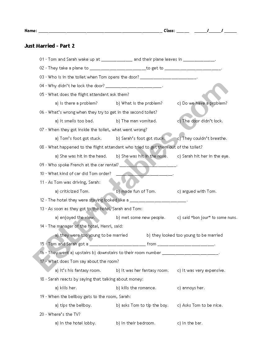 Movie - Just Married - Part 2 worksheet