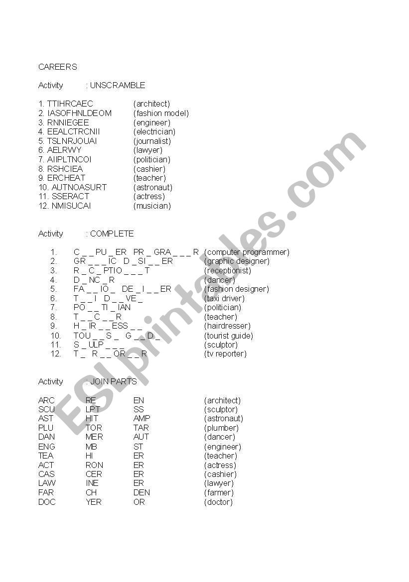 Careers (2/2) worksheet