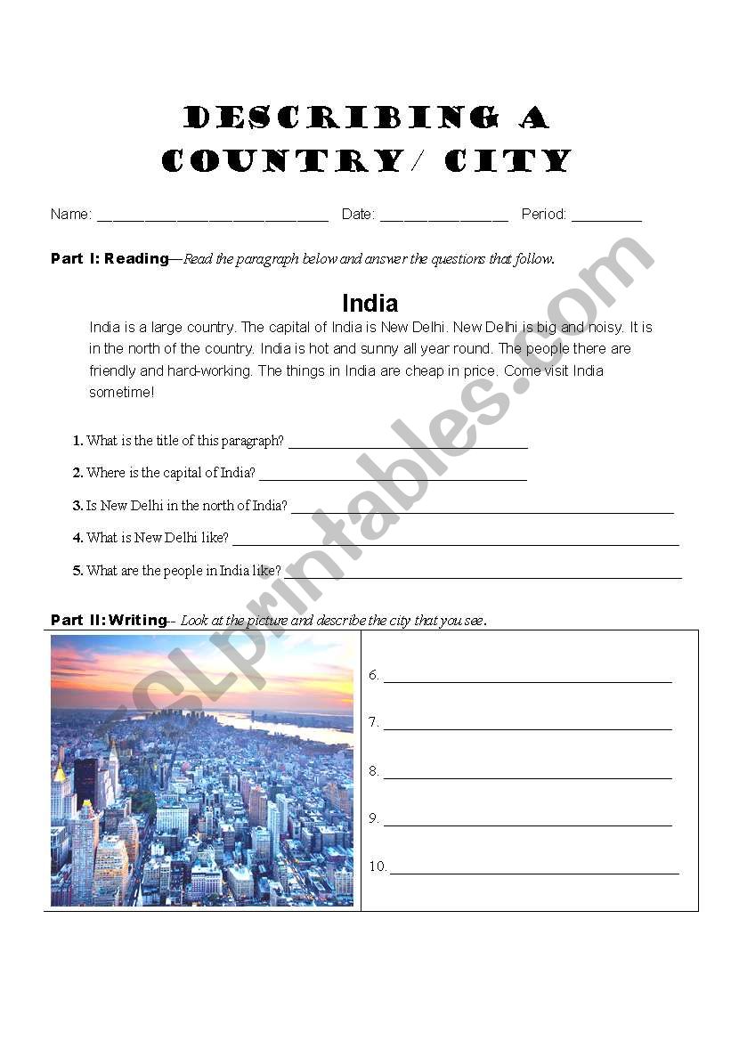 Describing a Country/ City worksheet
